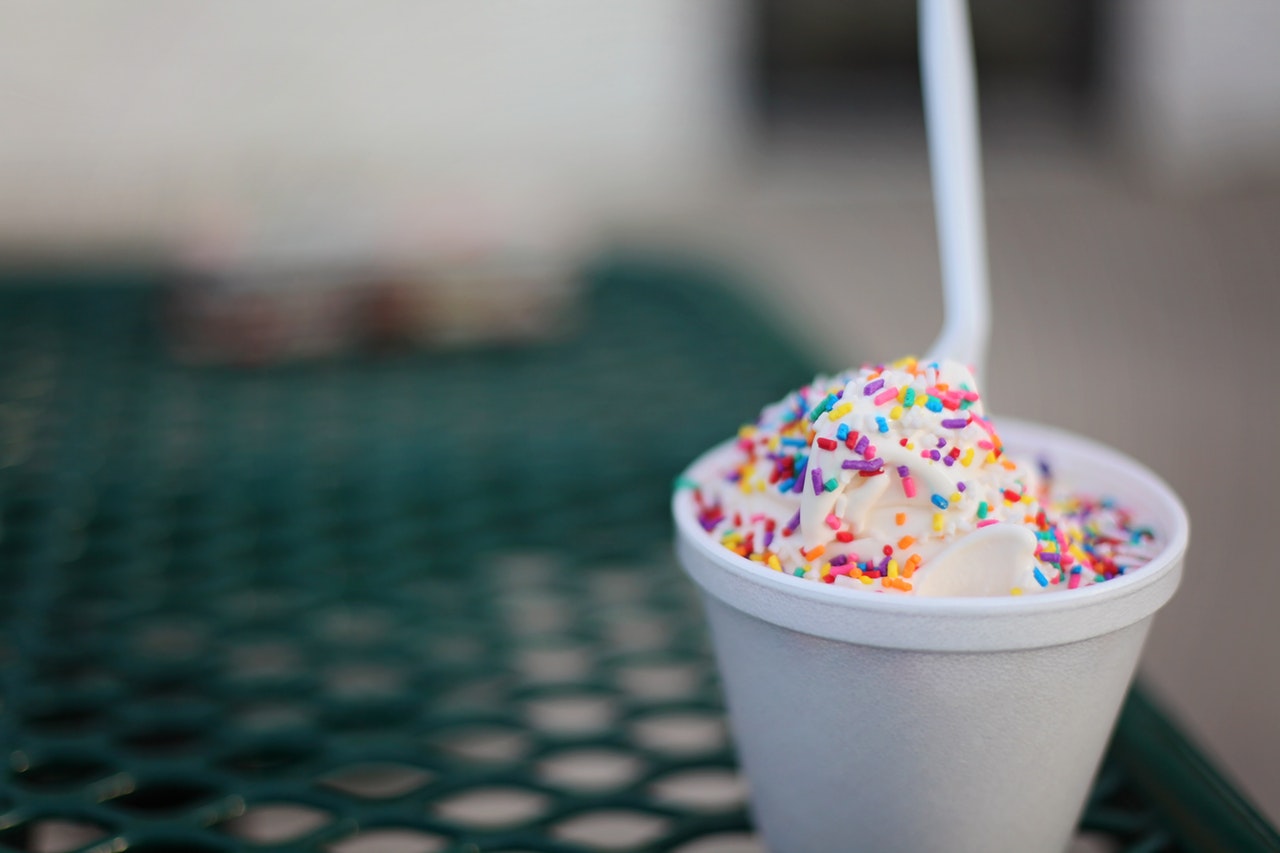 vanilla soft serve ice cream in a cup